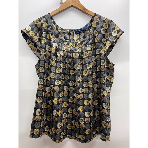 Eloquii Tops - Eloquii by The Limited Metallic Polka Dot Pleated Neck Blouse Black Gold 14/16